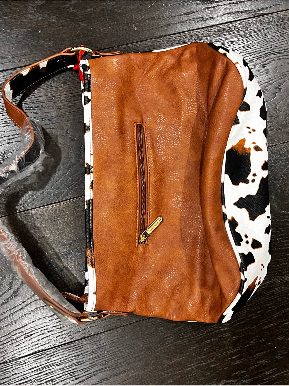 New with Tags Montana West Brown Faux-Leather Shoulder Bag with Cowprint Trim